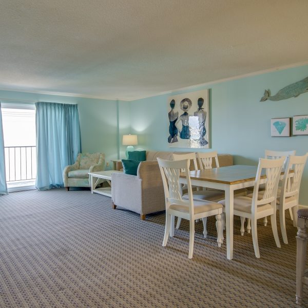 Sovereign Seas Condominiums table and living room