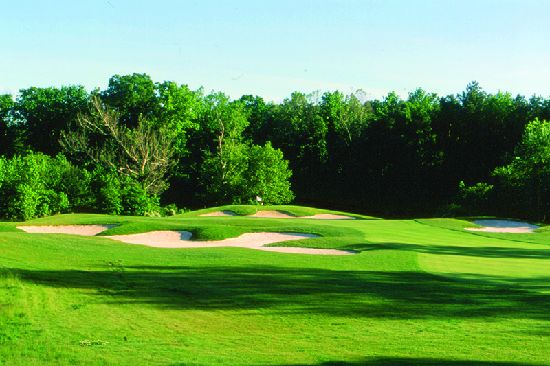 a view of a golf course from a distance