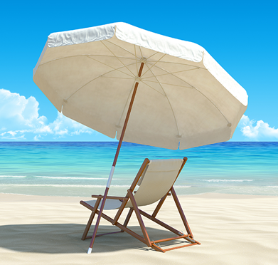 a beach chair with an umbrella on the beach