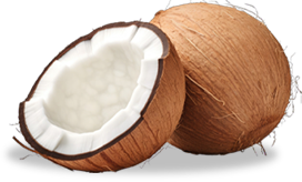 a whole coconut and a half eaten coconut