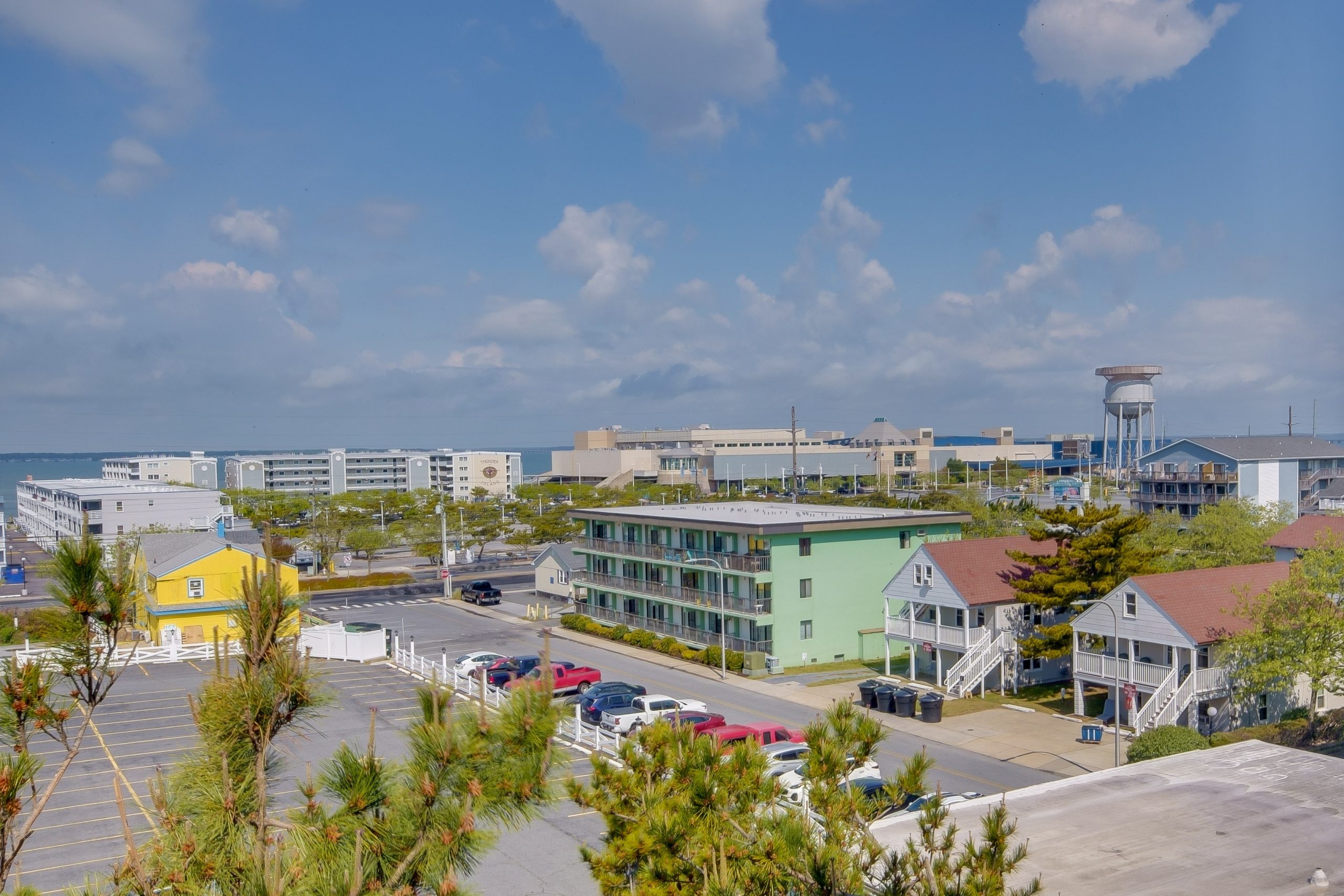 a view of the ocean from a high rise building