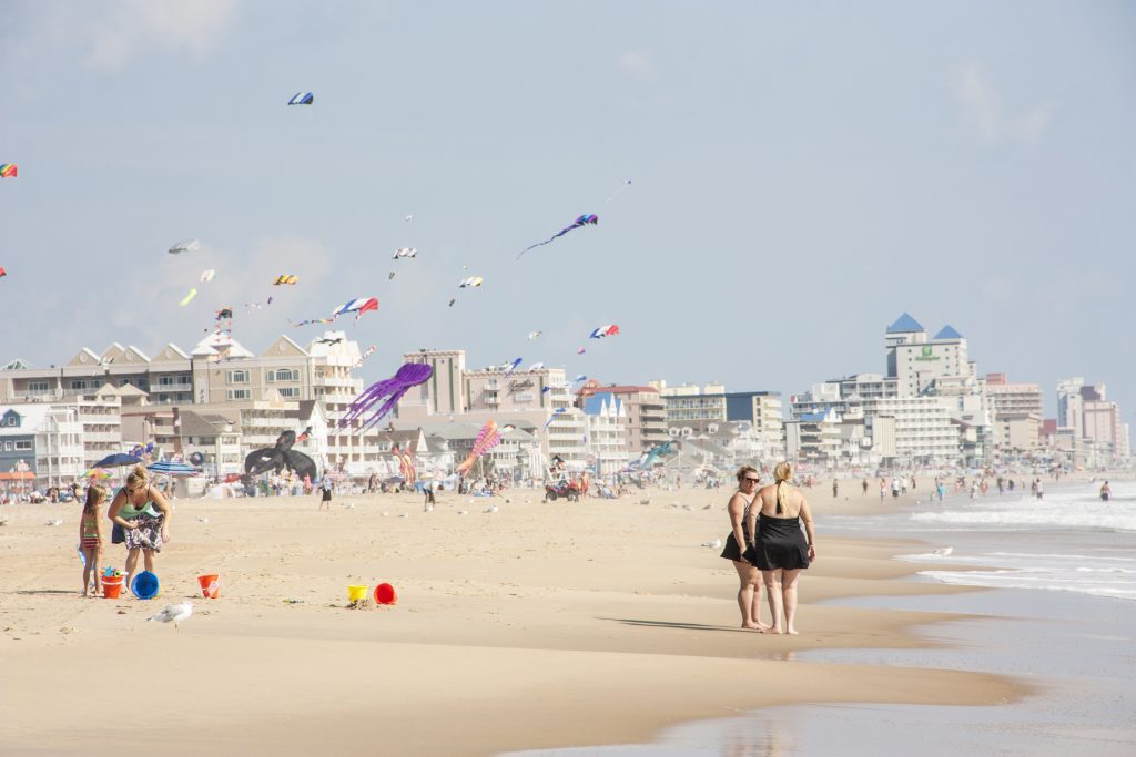 a group of people standing on top of a sandy beach